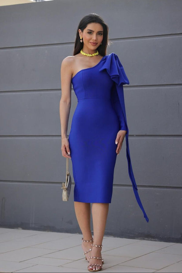 Abbey Blue One Shoulder Bandage Dress