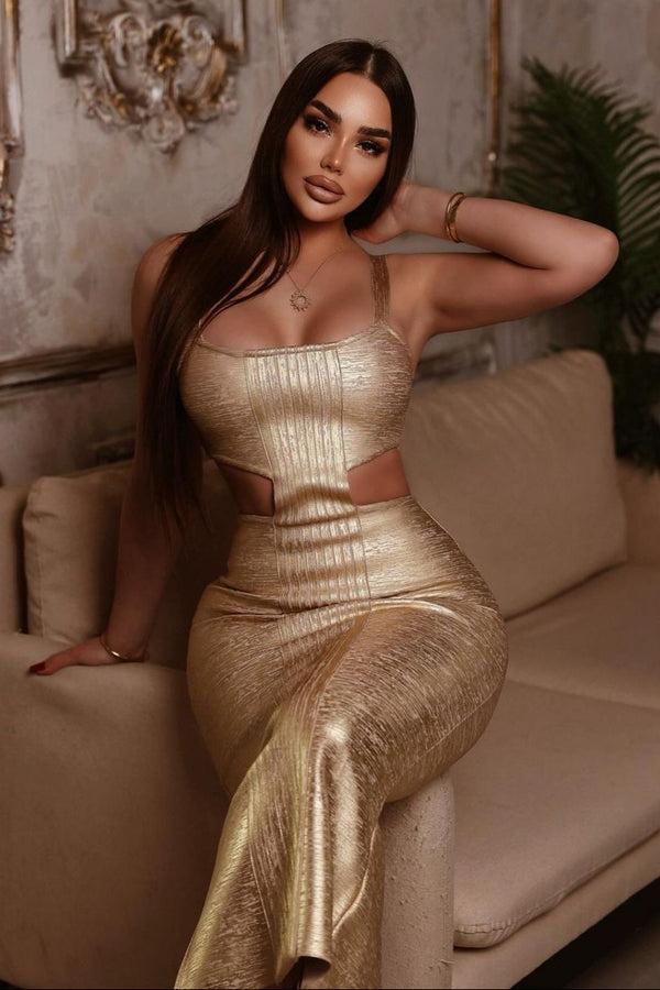 Kit Metallic Midi Bandage Dress - Gold