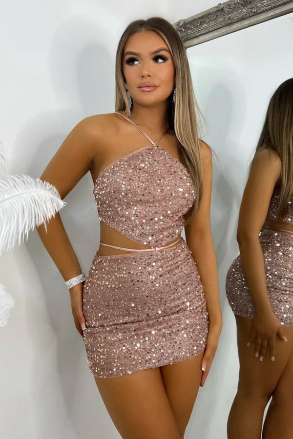 Sliya Halter Sequin Mini Dress